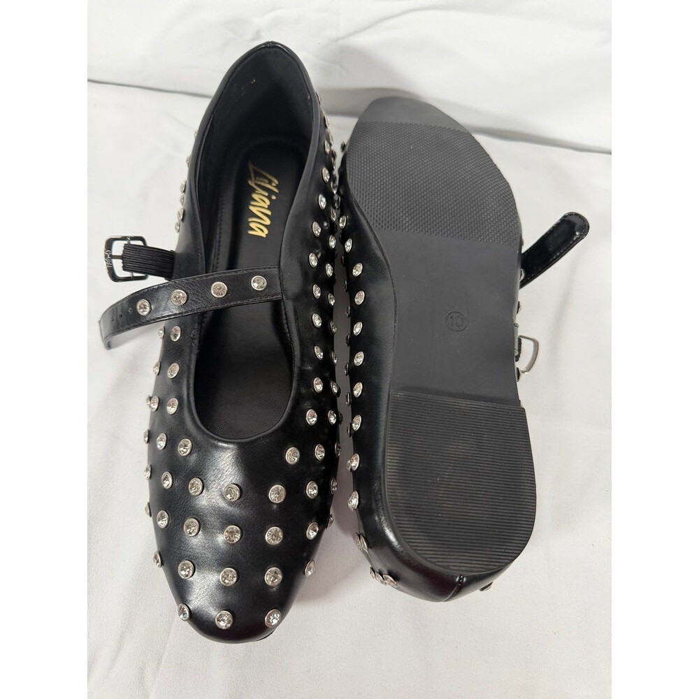 Liliana Black Studded Buckle Mary Jane Round Toe Flats Size 10 for Women - Picture 5 of 5